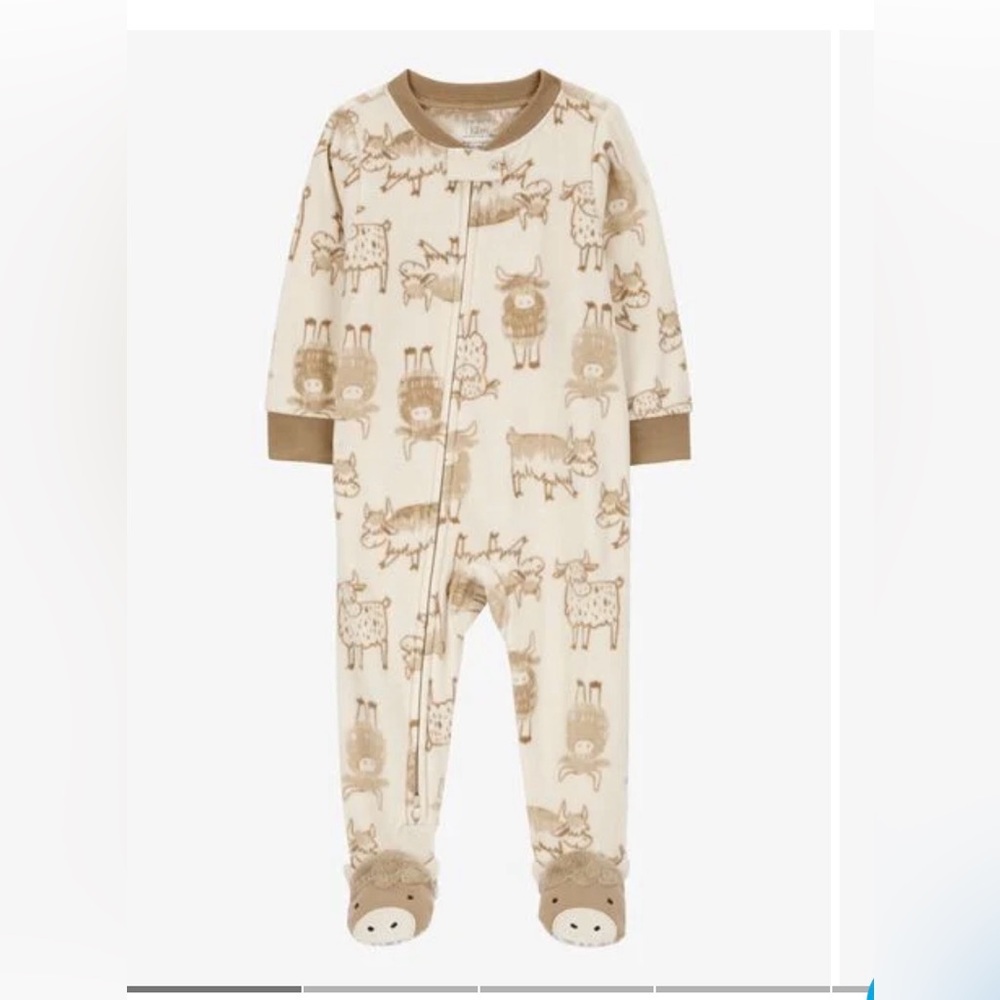 🐮Carter's Baby Highland Cow 2-Way Zip Fleece Sleep & Play Pajamas nwt, sz 12mths